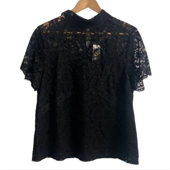 NWT Laundry by Shelli Segal Black Lace Collared Lined Top Women Size M - Picture 3 of 13